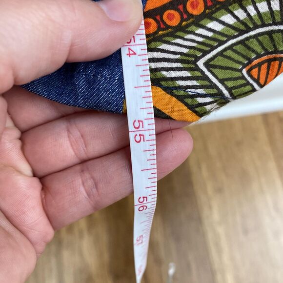 Studio EY Maxi Dress Womens Medium Blue Chambray Bell Sleeve Dashiki Print Boho - Picture 8 of 10